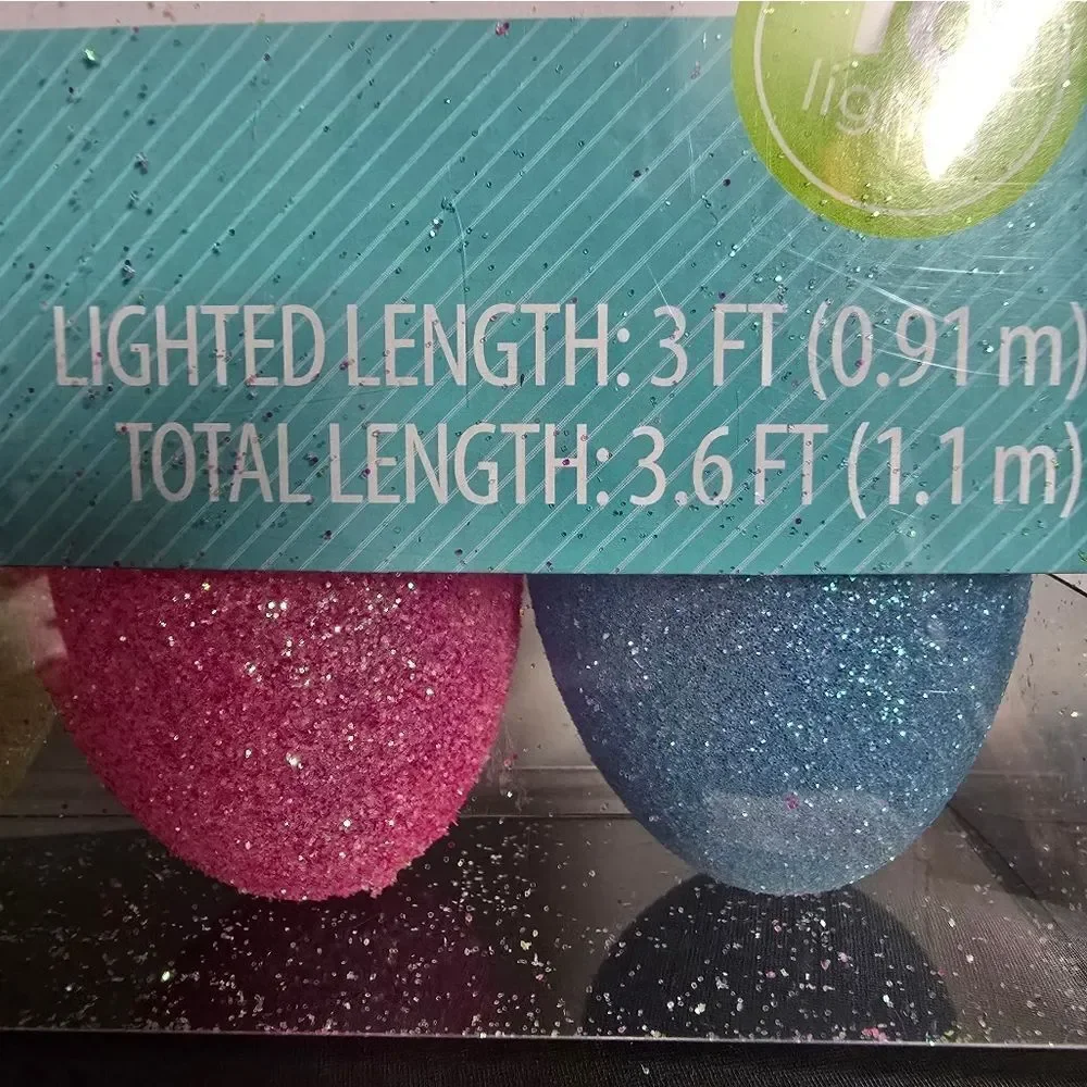 New Way To Celebrate Easter LED String Lights Glitter Easter Eggs 10 Ct, 3,6 ft